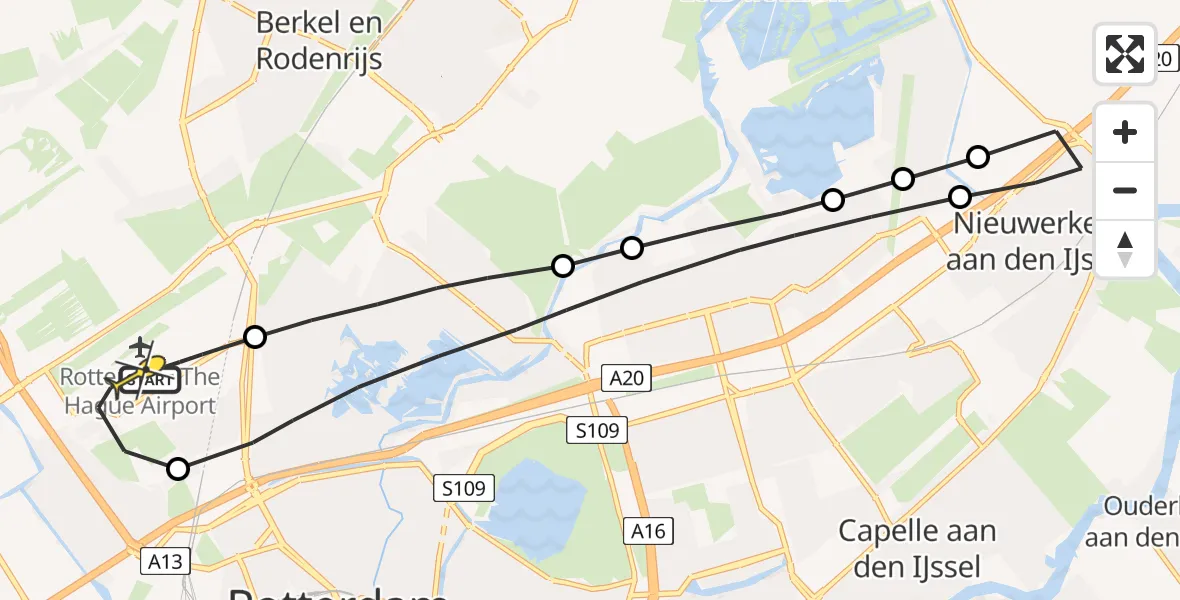 Routekaart van de vlucht: Lifeliner 2 naar Rotterdam The Hague Airport, G.K. van Hogendorpweg