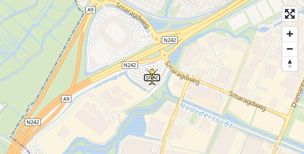 Routekaart van de vlucht: Lifeliner 1 naar Alkmaar, Parelweg