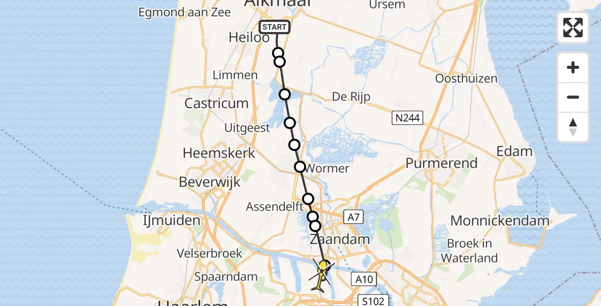 Routekaart van de vlucht: Lifeliner 1 naar Amsterdam Heliport, Barnsteenstraat