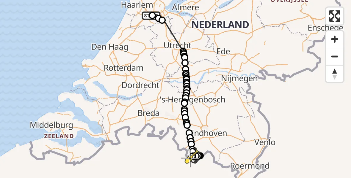 Routekaart van de vlucht: Politiehelikopter naar Luyksgestel, Walaardt Sacréstraat