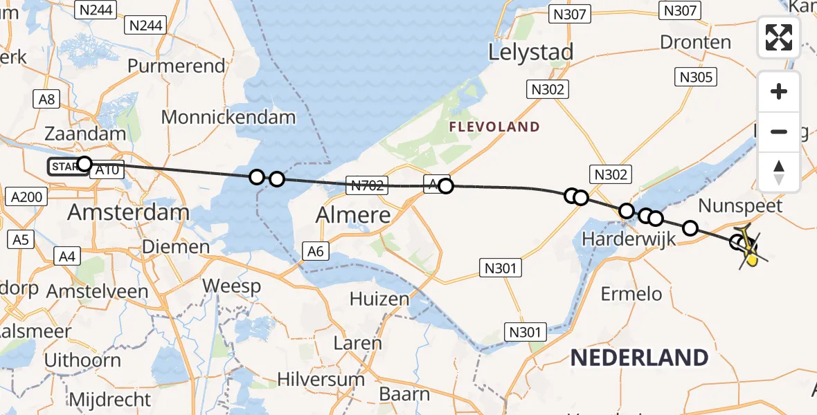 Routekaart van de vlucht: Lifeliner 1 naar Vierhouten, Westhavenweg