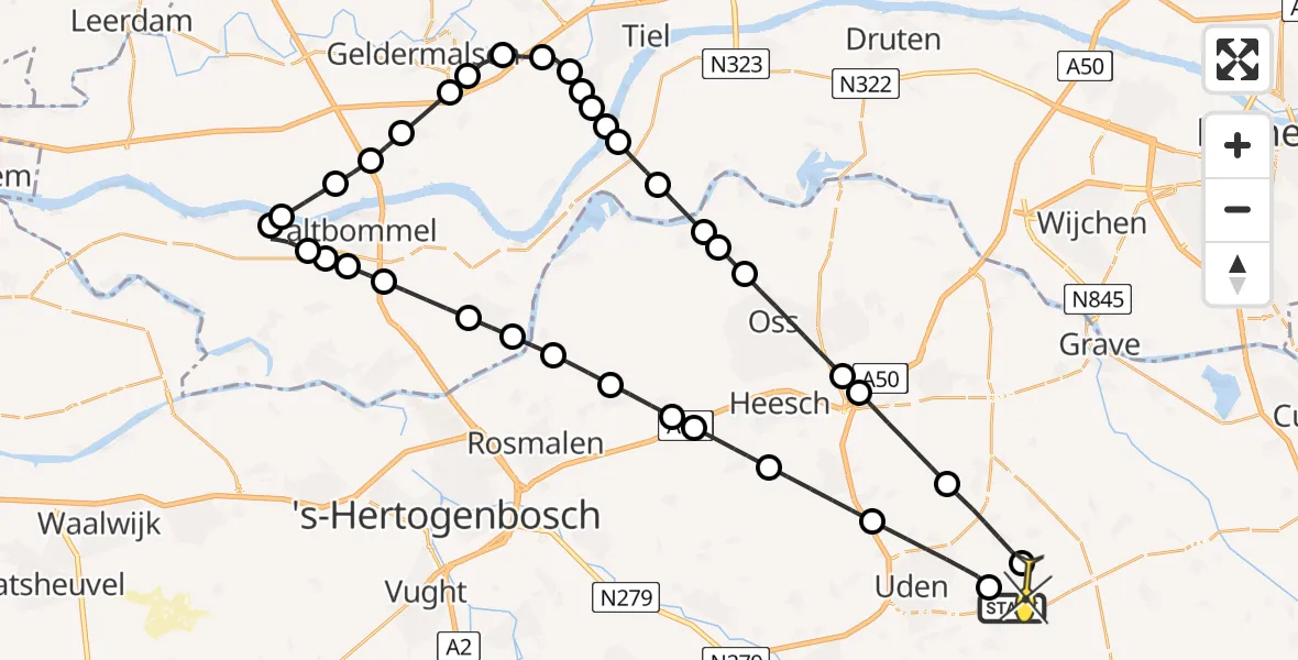 Routekaart van de vlucht: Lifeliner 3 naar Vliegbasis Volkel, Bovenstraat