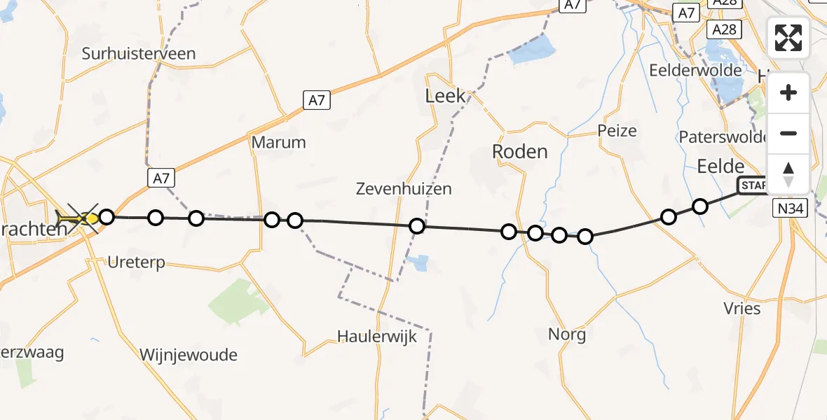 Routekaart van de vlucht: Lifeliner 4 naar Vliegveld Drachten, Oosterloop
