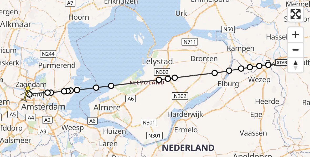 Routekaart van de vlucht: Lifeliner 1 naar Amsterdam Heliport, Wipstrikpark