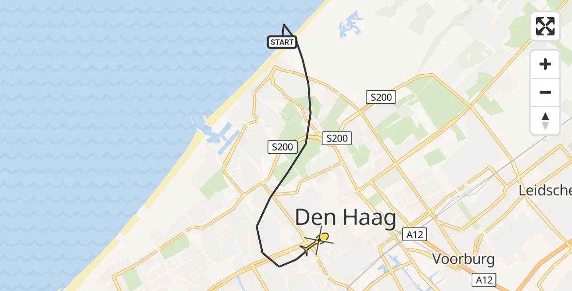 Routekaart van de vlucht: Lifeliner 2 naar Den Haag, Harstenhoekweg