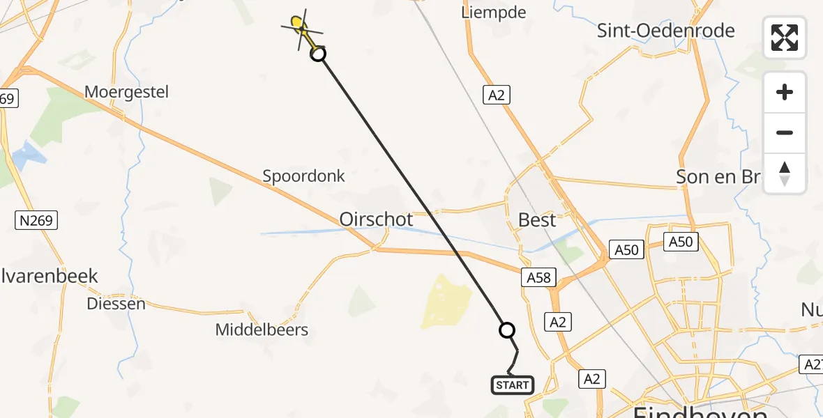 Routekaart van de vlucht: Politieheli naar Boxtel, Landsardseweg