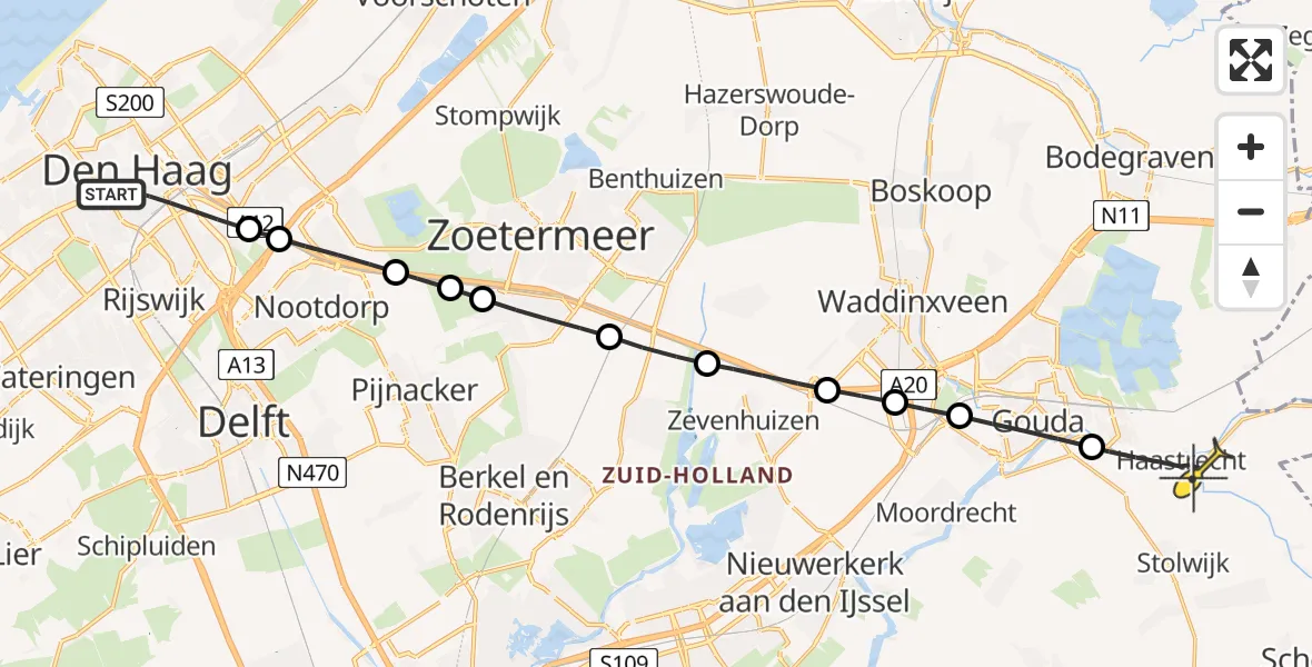 Routekaart van de vlucht: Lifeliner 2 naar Haastrecht, Van der Duynstraat