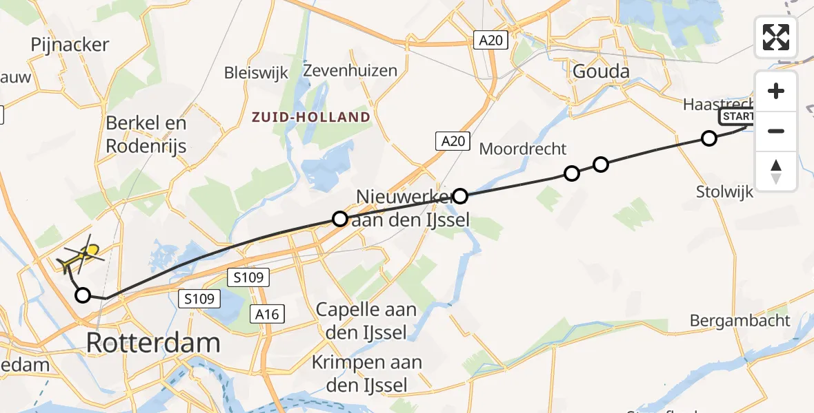 Routekaart van de vlucht: Lifeliner 2 naar Rotterdam The Hague Airport, Schenkelweg