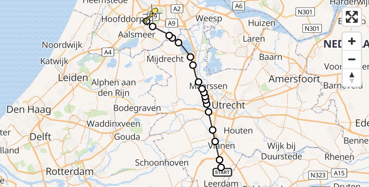 Routekaart van de vlucht: Politieheli naar Schiphol, Zijdekade