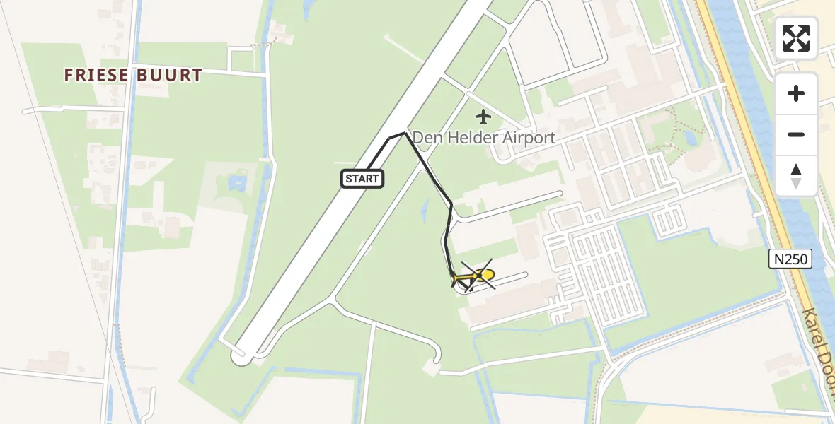 Routekaart van de vlucht: Kustwachthelikopter naar Vliegveld De Kooy, Luchthavenweg