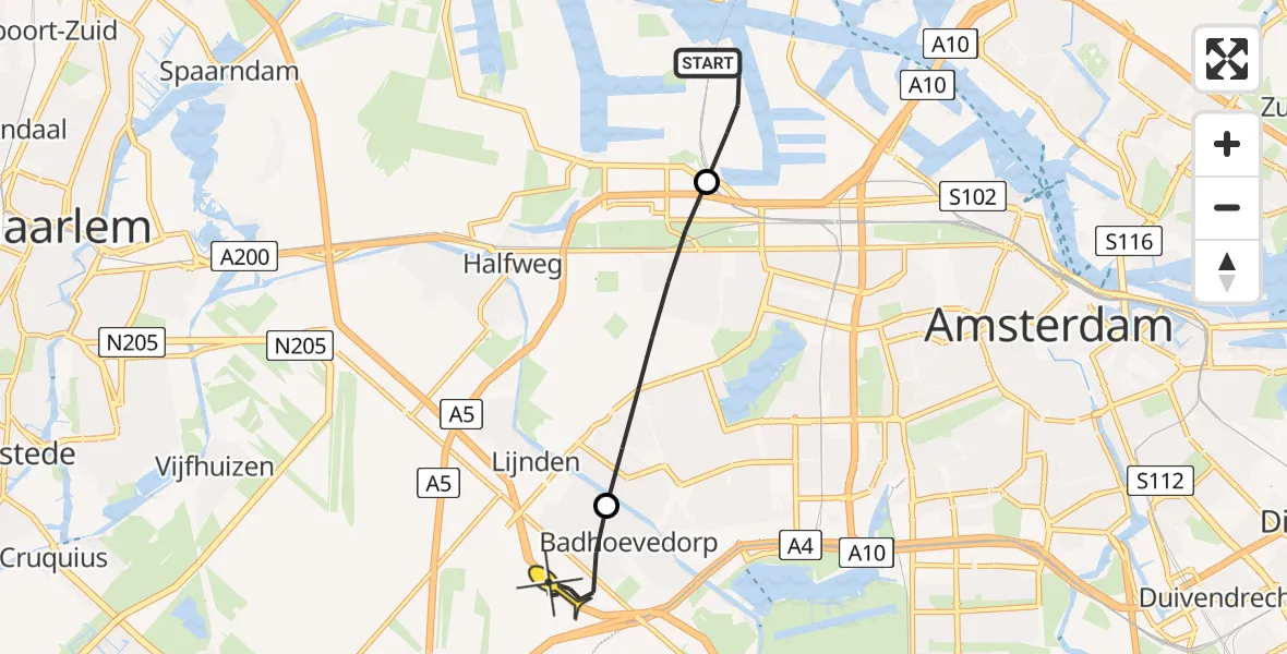 Routekaart van de vlucht: Lifeliner 1 naar Badhoevedorp, Maltaweg