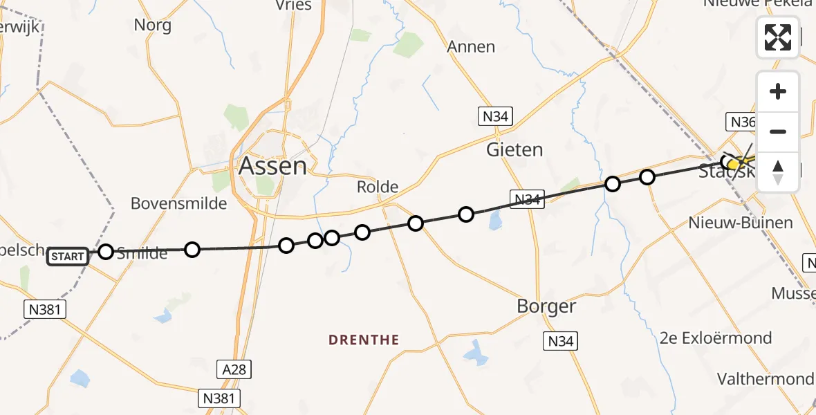 Routekaart van de vlucht: Lifeliner 4 naar Stadskanaal, Nieuwe Vaart