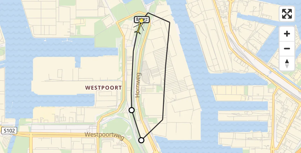 Routekaart van de vlucht: Lifeliner 1 naar Amsterdam Heliport, Maltaweg