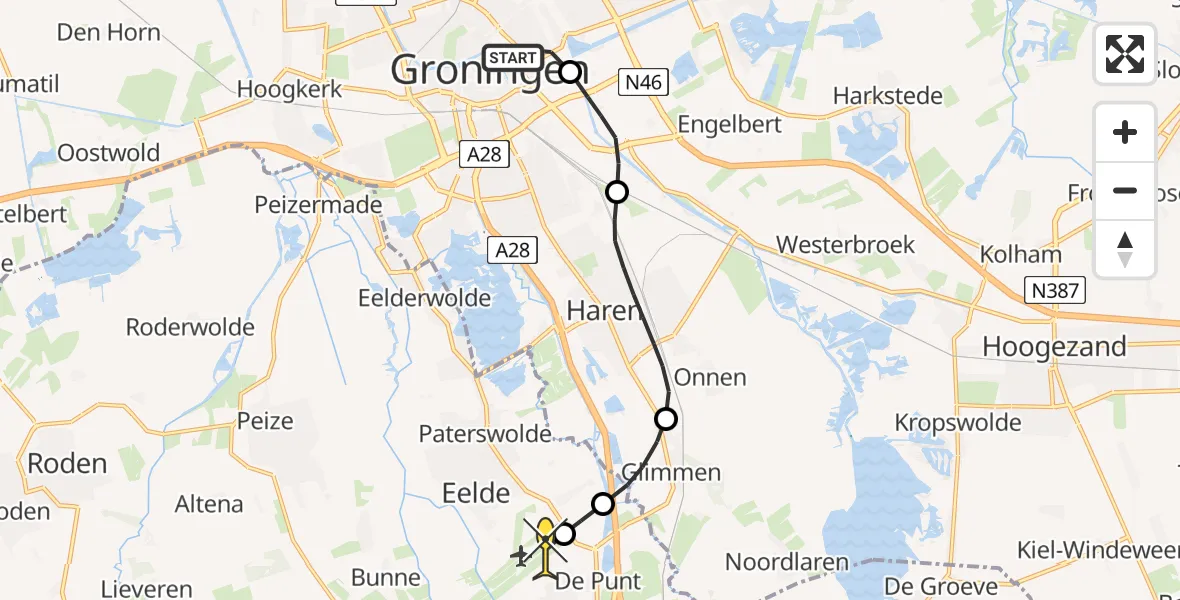 Routekaart van de vlucht: Lifeliner 4 naar Groningen Airport Eelde, Kopenhagenstraat