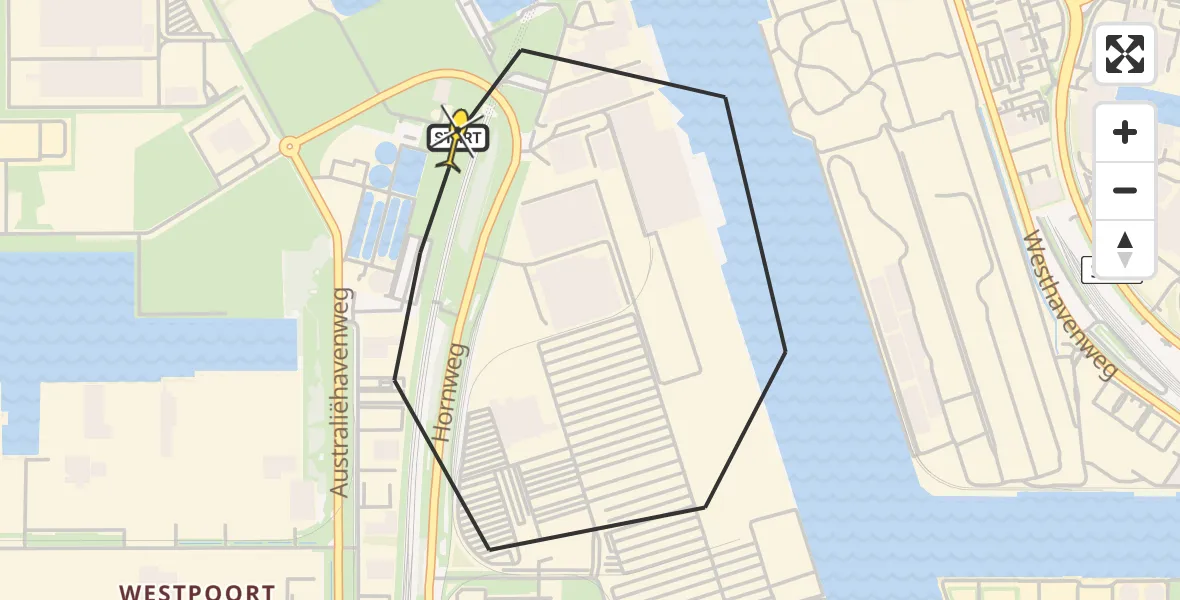 Routekaart van de vlucht: Lifeliner 1 naar Amsterdam Heliport, Westhaven