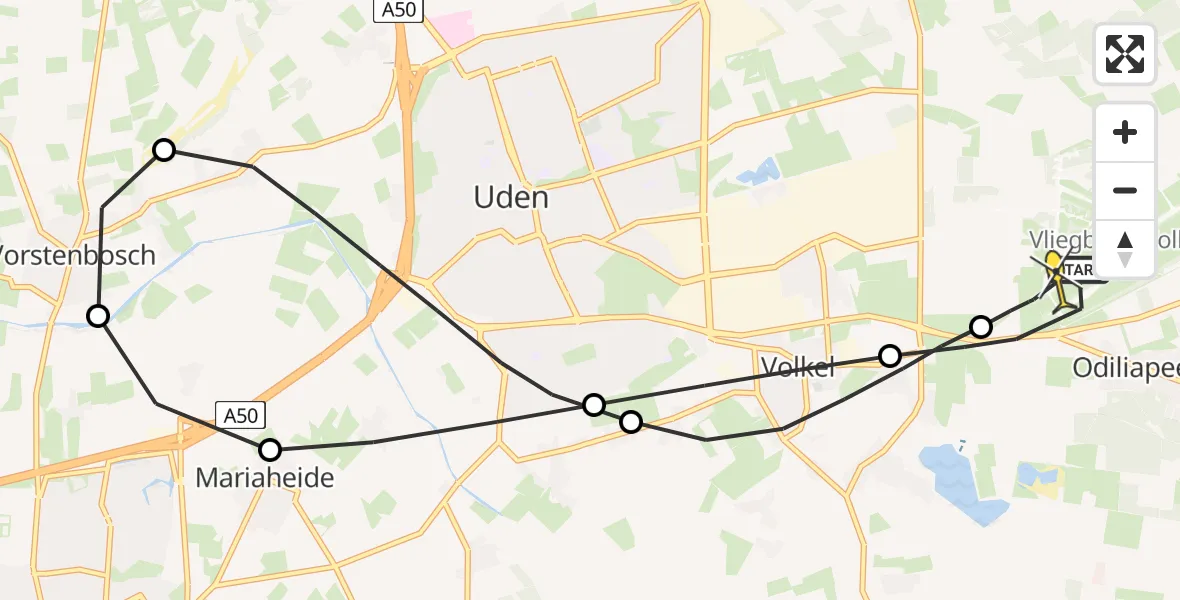 Routekaart van de vlucht: Lifeliner 3 naar Vliegbasis Volkel, Rondweg Volkel