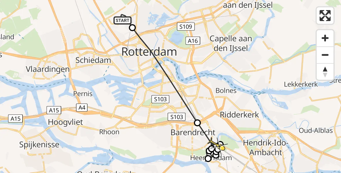 Routekaart van de vlucht: Lifeliner 2 naar Barendrecht, Zestienhoven