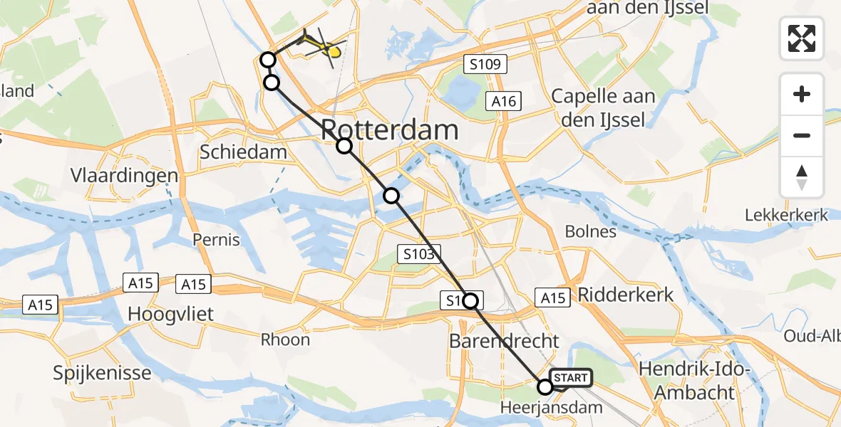 Routekaart van de vlucht: Lifeliner 2 naar Rotterdam The Hague Airport, Ziedewijdsedijk