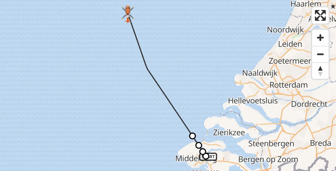 Vluchtroute Kustwachthelikopter Vliegveld Midden-Zeeland - , 01 juli 2025, 03:52