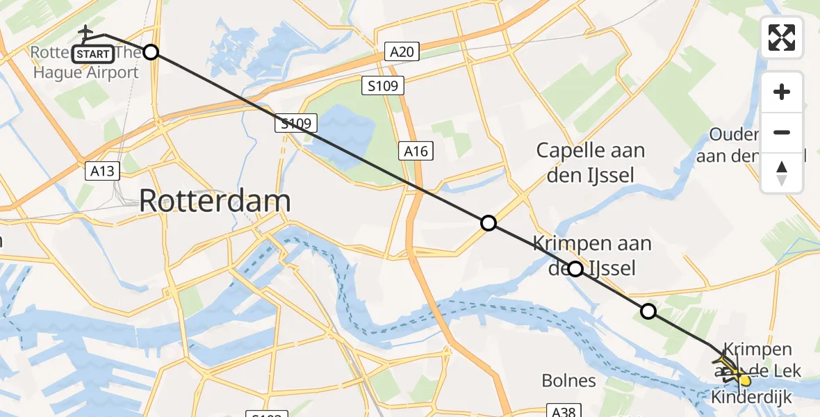 Routekaart van de vlucht: Lifeliner 2 naar Krimpen aan de Lek, Fornebubaan