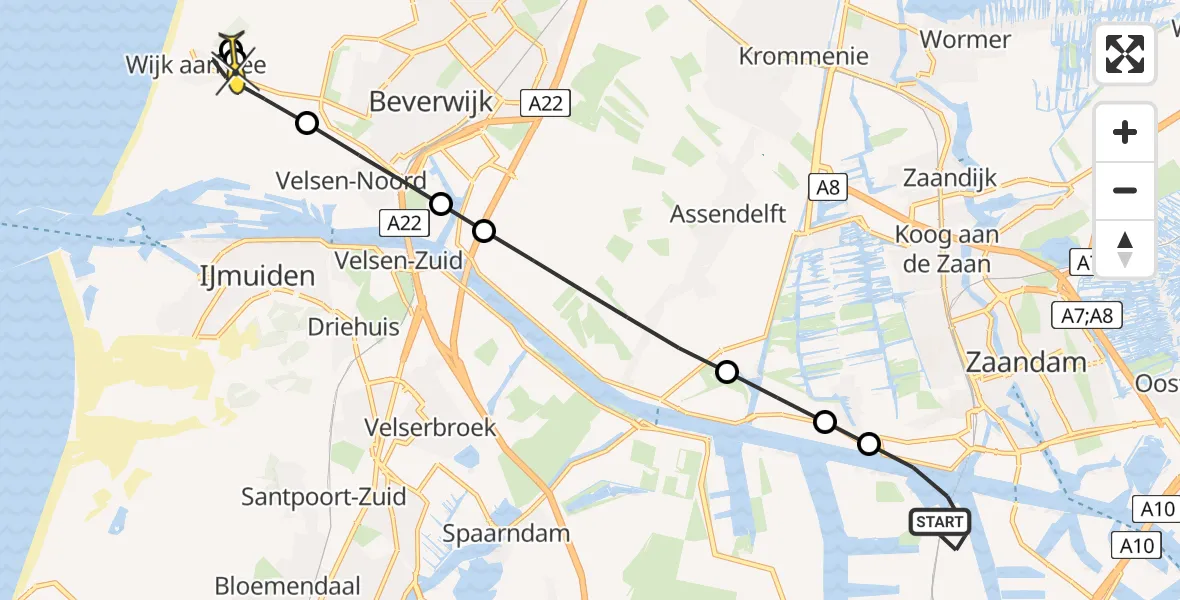 Routekaart van de vlucht: Lifeliner 1 naar Wijk aan Zee, Elbaweg