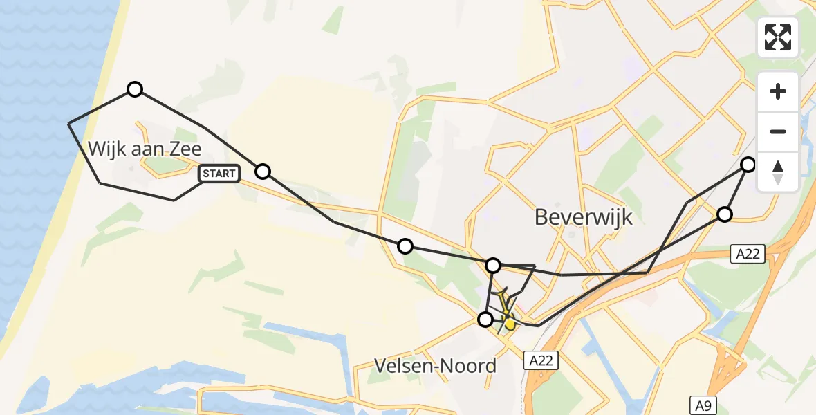 Routekaart van de vlucht: Lifeliner 1 naar Beverwijk, de Zwaanstraat