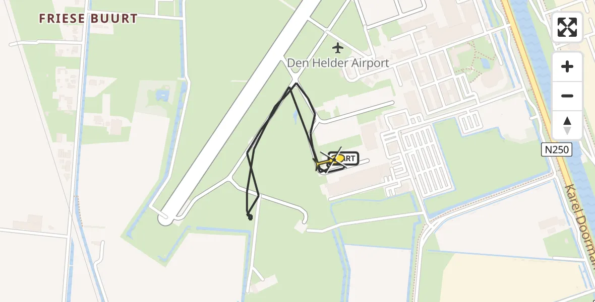 Routekaart van de vlucht: Kustwachthelikopter naar Vliegveld De Kooy, Rijksweg