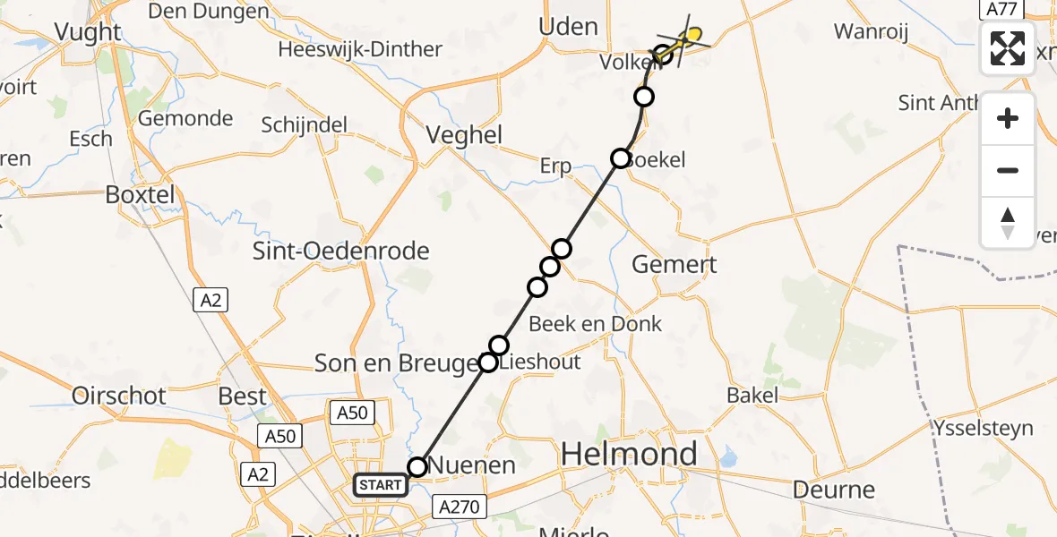 Routekaart van de vlucht: Lifeliner 3 naar Vliegbasis Volkel, Antigonelaan