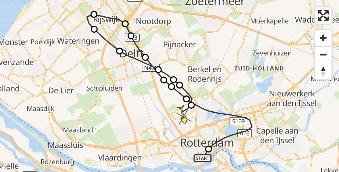 Routekaart van de vlucht: Lifeliner 2 naar Rotterdam The Hague Airport, Coolsingel
