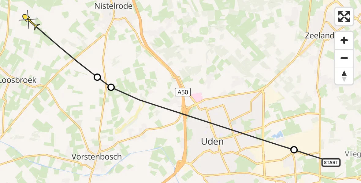 Routekaart van de vlucht: Politieheli naar Heesch, Koperslagerstraat