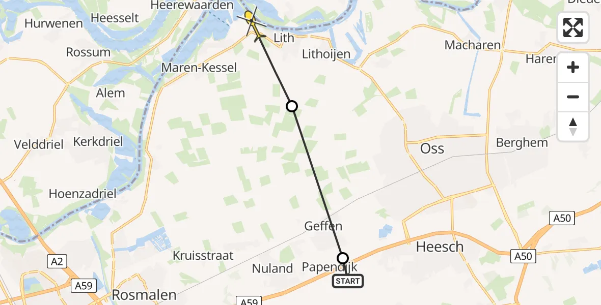 Routekaart van de vlucht: Politieheli naar Lith, Weisestraat