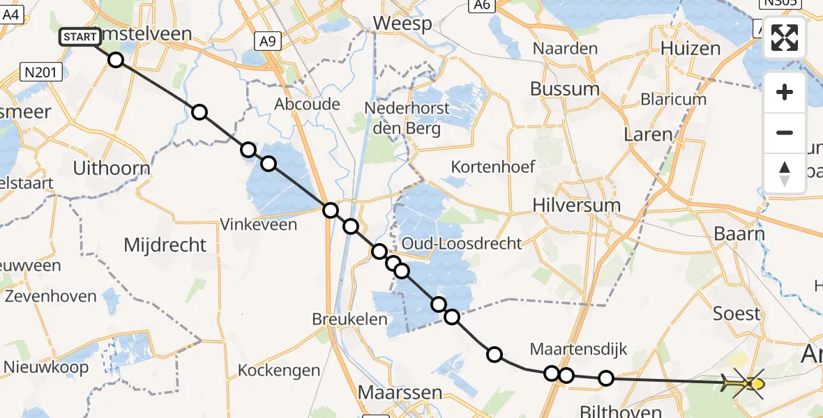 Routekaart van de vlucht: Politiehelikopter naar Soest, Rietwijkerdwarsweg