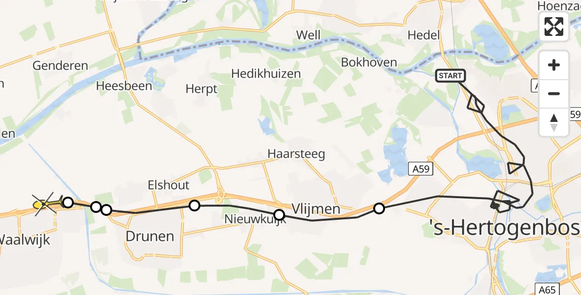 Routekaart van de vlucht: Politieheli naar Waalwijk, Platinalaan