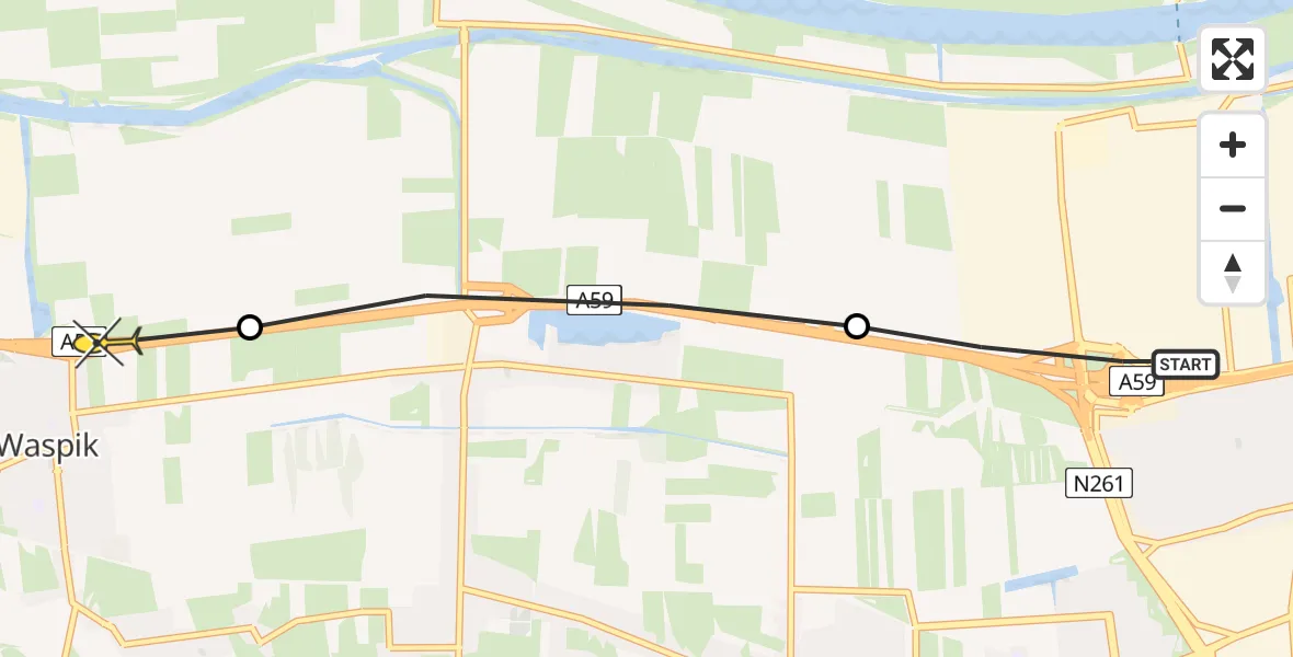 Routekaart van de vlucht: Politieheli naar Waspik, Gompenstraat