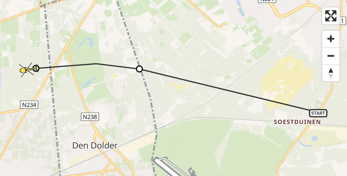 Routekaart van de vlucht: Politieheli naar Bilthoven, Boshutlaan