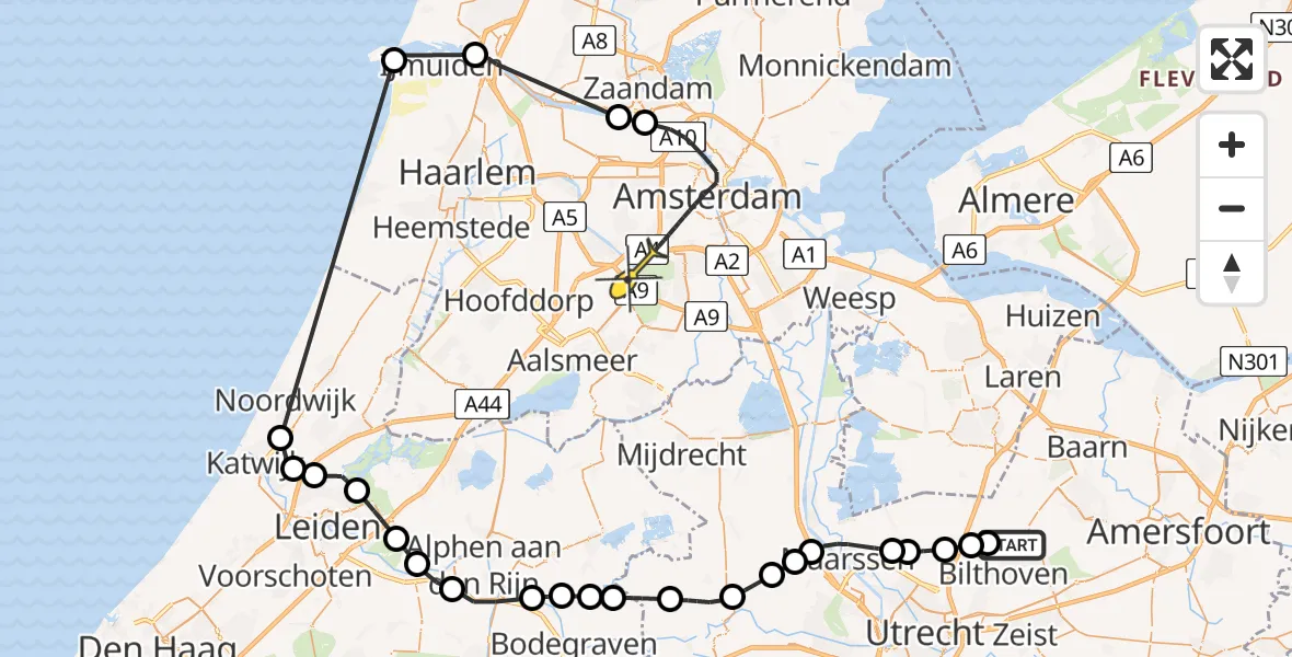 Routekaart van de vlucht: Politiehelikopter naar Badhoevedorp, Nieuwe Weteringseweg