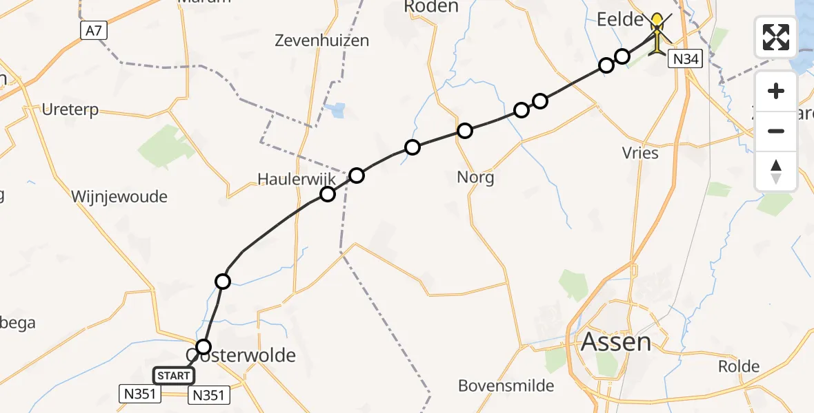Routekaart van de vlucht: Lifeliner 4 naar Groningen Airport Eelde, De Harken
