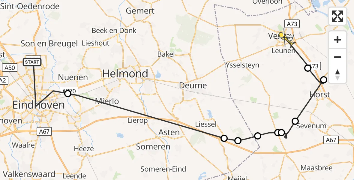 Routekaart van de vlucht: Politiehelikopter naar Venray, John F. Kennedylaan