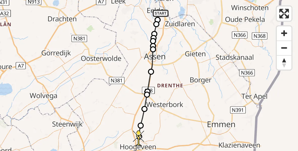 Routekaart van de vlucht: Lifeliner 4 naar Fluitenberg, Machlaan
