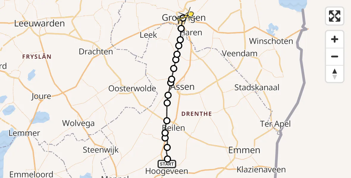 Routekaart van de vlucht: Lifeliner 4 naar Universitair Medisch Centrum Groningen, Kerkweg