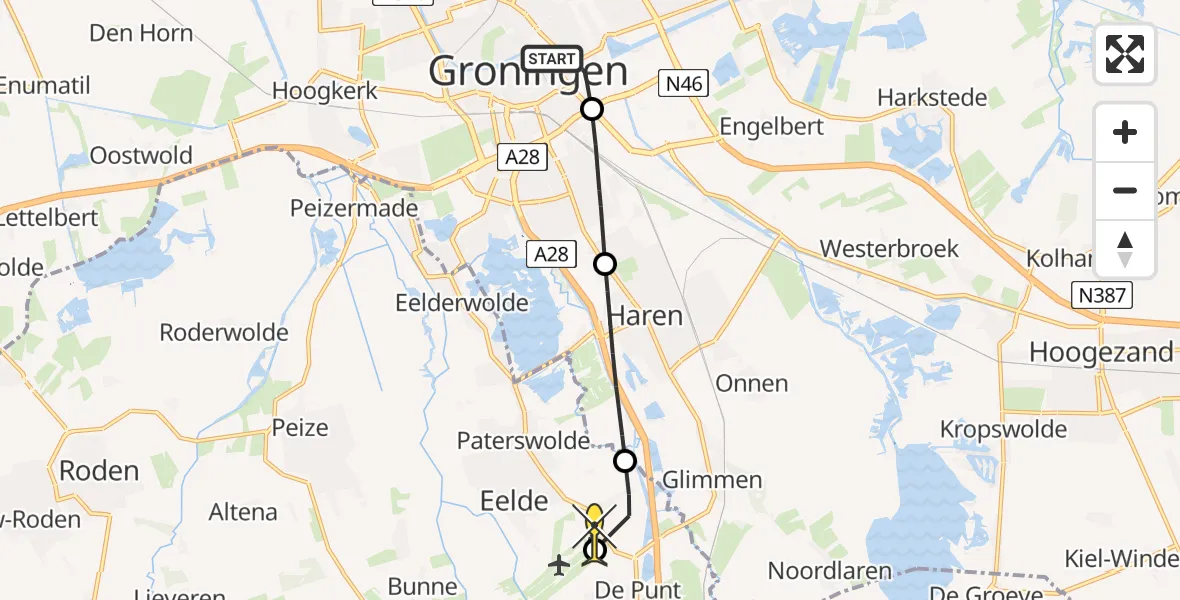 Routekaart van de vlucht: Lifeliner 4 naar Groningen Airport Eelde, Sontweg