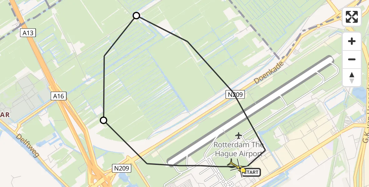 Routekaart van de vlucht: Lifeliner 2 naar Rotterdam The Hague Airport, Brandenburgbaan