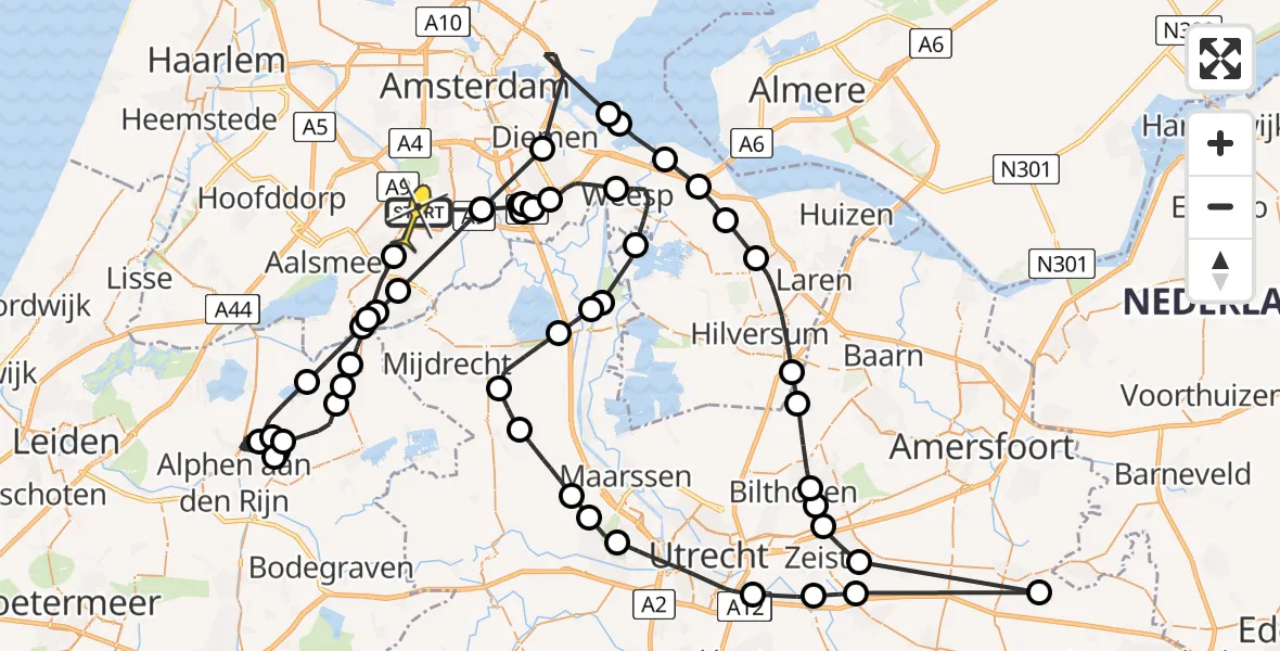 Routekaart van de vlucht: Politieheli naar Amstelveen, Farmanlaan