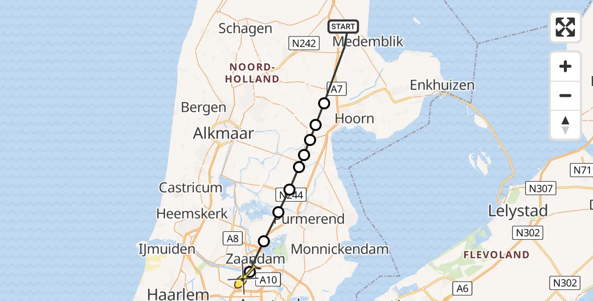 Routekaart van de vlucht: Lifeliner 1 naar Amsterdam Heliport, Wagenpad