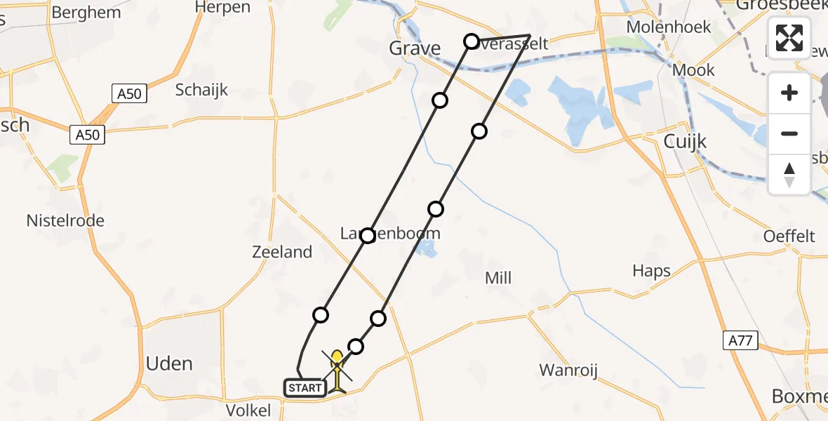 Routekaart van de vlucht: Lifeliner 3 naar Vliegbasis Volkel, Zeelandsedijk