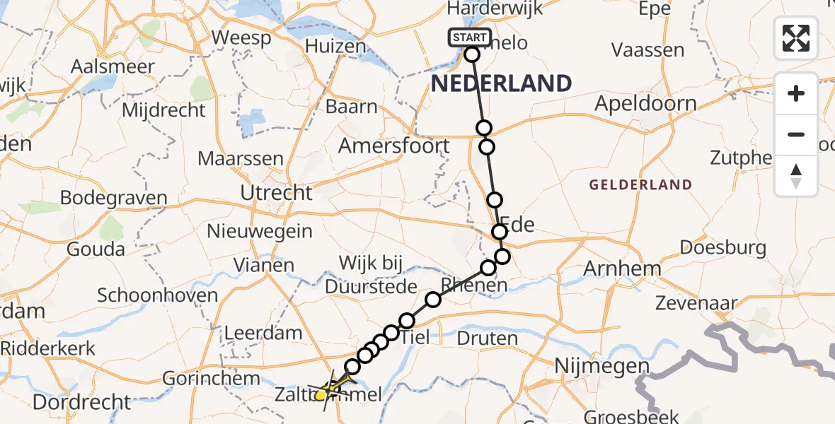 Routekaart van de vlucht: Lifeliner 3 naar Zaltbommel, Riebroekersteeg