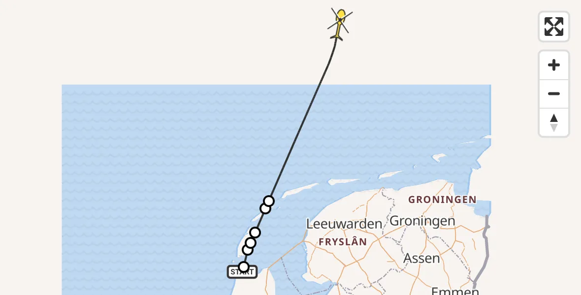 Routekaart van de vlucht: Kustwachthelikopter naar Luchthavenweg