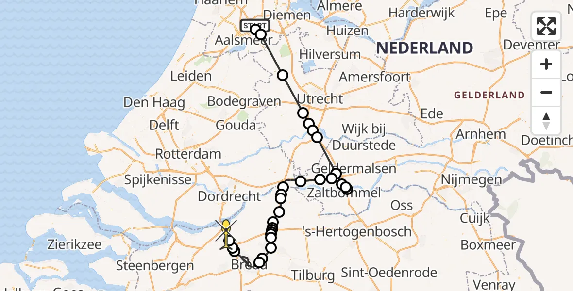 Routekaart van de vlucht: Politiehelikopter naar Zevenbergschen Hoek, Kleine Bospad