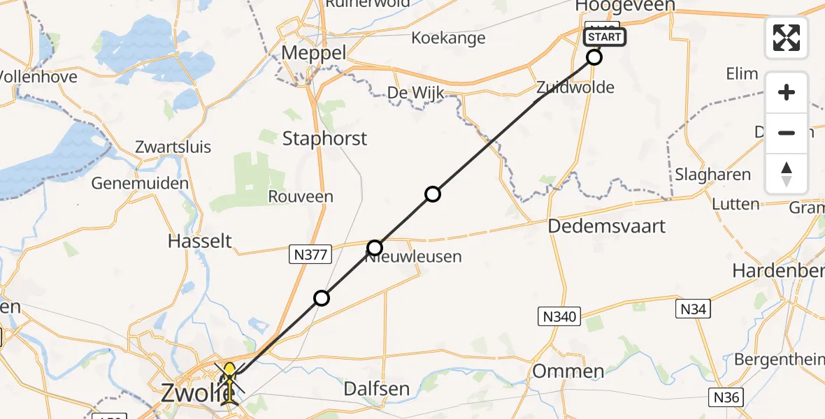 Routekaart van de vlucht: Lifeliner 4 naar Zwolle, Steenbergen