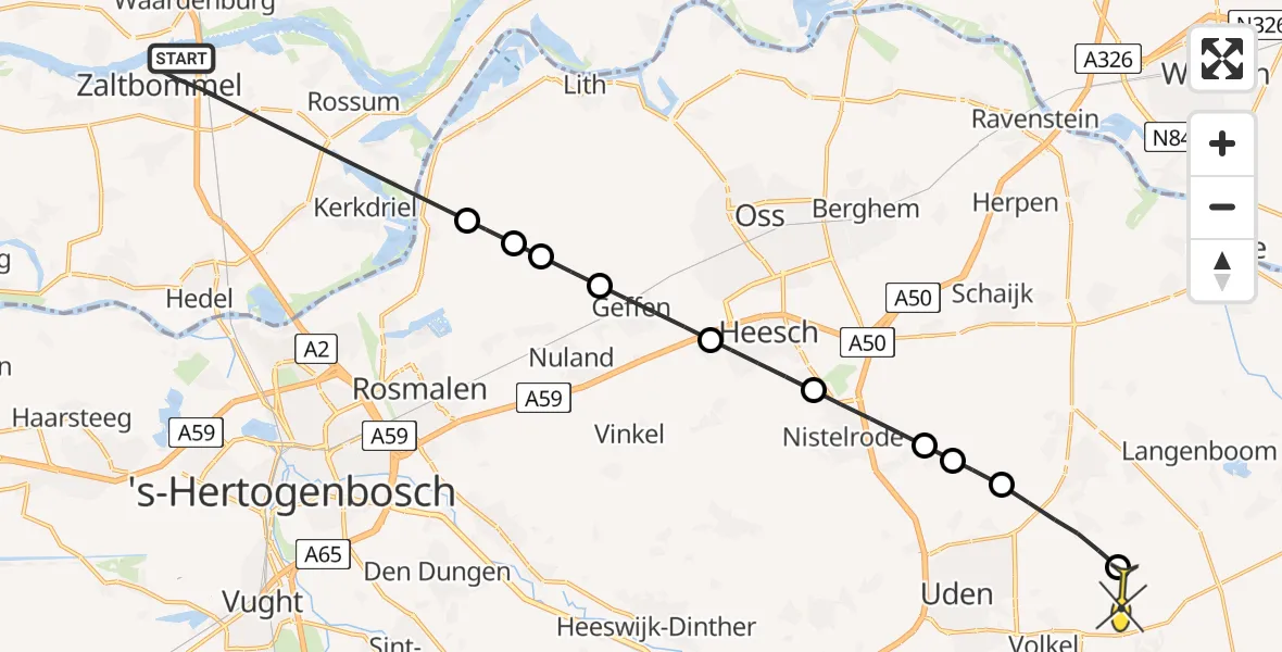Routekaart van de vlucht: Lifeliner 3 naar Vliegbasis Volkel, Beersteeg